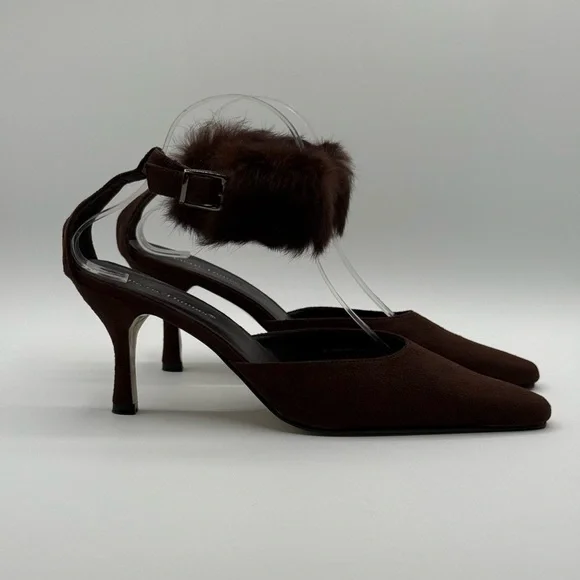 Pierre Dumas Carmela Women's Brown Micro Suede Slingback Stiletto Heels Sz 10 - Picture 3 of 16